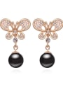 thumb Fashion Champagne Gold Plated Imitation Pearl Butterfly Stud Earrings 1