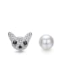 thumb Fashion Asymmetrical Little Dog Zirconias Artificial Pearl 925 Silver Stud Earrings 0