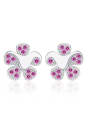 thumb Flowers Fashion Silver Stud Earrings with Amwthyst 0