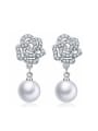 thumb Fashion Shiny Zirconias Rosary Flower Imitation Pearl Stud Earrings 0