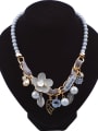 thumb Elegant Cloth Flower Resin Beads Gold Plated Alloy Necklace 3