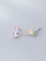 thumb 925 Sterling Silver With Platinum Plated Cute Asymmetry Rabbit Radish Stud Earrings 1