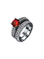 thumb Shimmering Red Zircon Black Gun Plated Ring Set 0