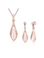 thumb Elegant Rose Gold Plated Leaf Shaped Opal Two Pieces Jewelry Set 0