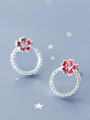 thumb 925 Sterling Silver With Silver Plated Simplistic Red Plum Blossom Stud Earrings 0