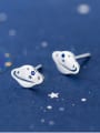 thumb 925 Sterling Silver With Platinum Plated Simplistic Spaceship Stud Earrings 2
