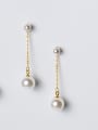 thumb All-match Gold Plated Artificial Pearl Silver Drop Earrings 0
