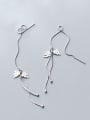 thumb 925 Sterling Silver With Platinum Plated Fashion Leaf Threader Earrings 2