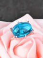thumb Simple Oval Blue Stone Copper Ring 3