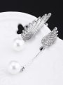 thumb Asymmetrical Artificial Pearl Rhinestones Wings Earrings 1