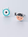 thumb 925 Sterling Silver With White Gold Plated Cute Asymmetrical Monster Doll Stud Earrings 1