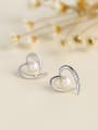 thumb Simple Hollow Heart Freshwater Pearl 925 Silver Stud Earrings 2