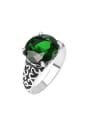 thumb Personalized Green Crystal Antique Silver Plated Alloy Ring 0