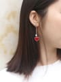 thumb Fashion Artificial Pearl Red Heart Silver Drop Earrings 1