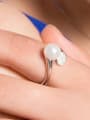 thumb Fashion Freshwater Pearl Zircon Opening Cocktail Ring 1