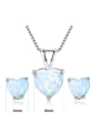 thumb Heart-shaped White-Opal platinum-plated necklace earrings 2 sets 1