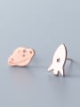 thumb 925 Sterling Silver With Silver Plated Cute Asymmetric Planet Rocket Stud Earrings 1