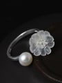 thumb S925 Silver Crystal Plum Blossom Opening Ring 0
