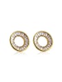 thumb Exquisite Gold Plated Round Shaped Zircon Stud Earrings 0