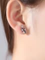 thumb Copper With Gun Plated Trendy Leaf Cubic Zirconia Stud Earrings 1