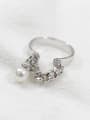thumb Personalized Artificial Pearl Short Chain Smooth Silver Opening Ring 2