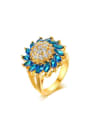 thumb Exquisite Gold Plated Blue Flower Shaped Copper Ring 0