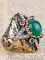 thumb Retro Antique Gold Plated Green Resin stone White Crystals Ring 2