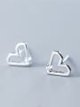thumb Sterling silver hollow heart shaped single diamond earrings 1
