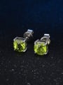 thumb S925 Silver Square Shaped Green Natural Stones Stud Earrings 0