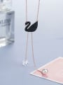 thumb Fashion Black Swan Shell Pearl Cubic Zircon Pendant 925 Silver Necklace 2