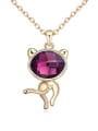 thumb Fashion Oval austrian Crystal Little Cat Pendant Alloy Necklace 2