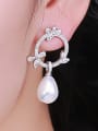 thumb Elegant Water Drop Shell Pearl Shiny ZIrconias Hollow Round 925 Silver Stud Earrings 1