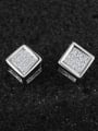 thumb Simple Shiny Zirconias 925 Sterling Silver Cube Stud Earrings 0