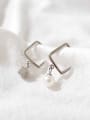 thumb Asymmetrical Opening Square Artificial Pearl Silver Stud Earrings 0