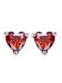 thumb Tiny Heart Red Zircon 925 Silver Stud Earrings 0