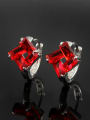 thumb Exquisite Red Platinum Plated Square Zircon Clip Earrings 1