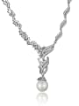 thumb All-match Leaf Shaped Zircon Artificial Pearl Necklace 0