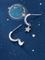 thumb 925 Sterling Silver With Gold Plated Cute Asymmetric Stars Moon Drop Earrings 1