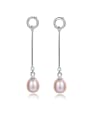 thumb 925 Sterling Silver With Artificial Pearl  Simplistic Oval Long section Drop Earrings 0