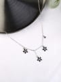 thumb Fashion Black Flowers Silver Necklace 0