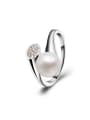 thumb Fashion Freshwater Pearl Zircon Opening Cocktail Ring 0