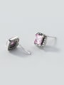 thumb Vintage Square Shaped Pink Zircon Stud Earrings 1