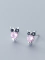 thumb 925 Sterling Silver With Silver Plated Cute Owl Stud Earrings 3