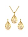 thumb Exquisite Hollow Water Drop Shaped Zircon Two Pieces Jewelry Set 0