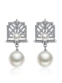 thumb micro-inlaid zircon square imitation pearl earrings 0