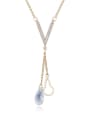 thumb Simple Water Drop austrian Crystal V-shaped Pendant Alloy Necklace 2