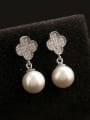 thumb Pearl Bead AAA Zircon European and American Fashion Flower drop earring 0