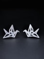 thumb Tiny Hollow Paper Crane 925 Sterling Silver Stud Earrings 0