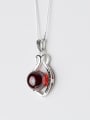 thumb Fashion Hollow Flower Shaped Red Opal Silver Pendant 0