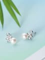 thumb Exquisite Swan Shaped Artificial Pearl Silver Stud Earrings 0